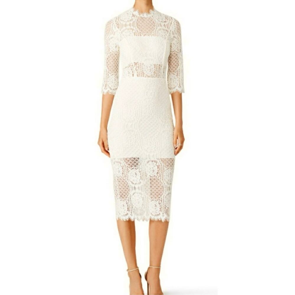 Alexis Miller Ivory Lace Cut Out Sheath Midi Dress M US 2-4